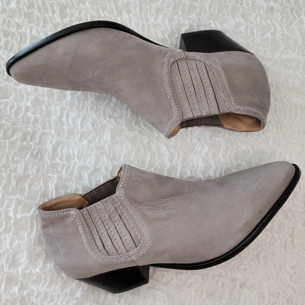 Schutz Jacqueline Suede Ankle Slip-On Bootie in Mouse Taupe Size 10